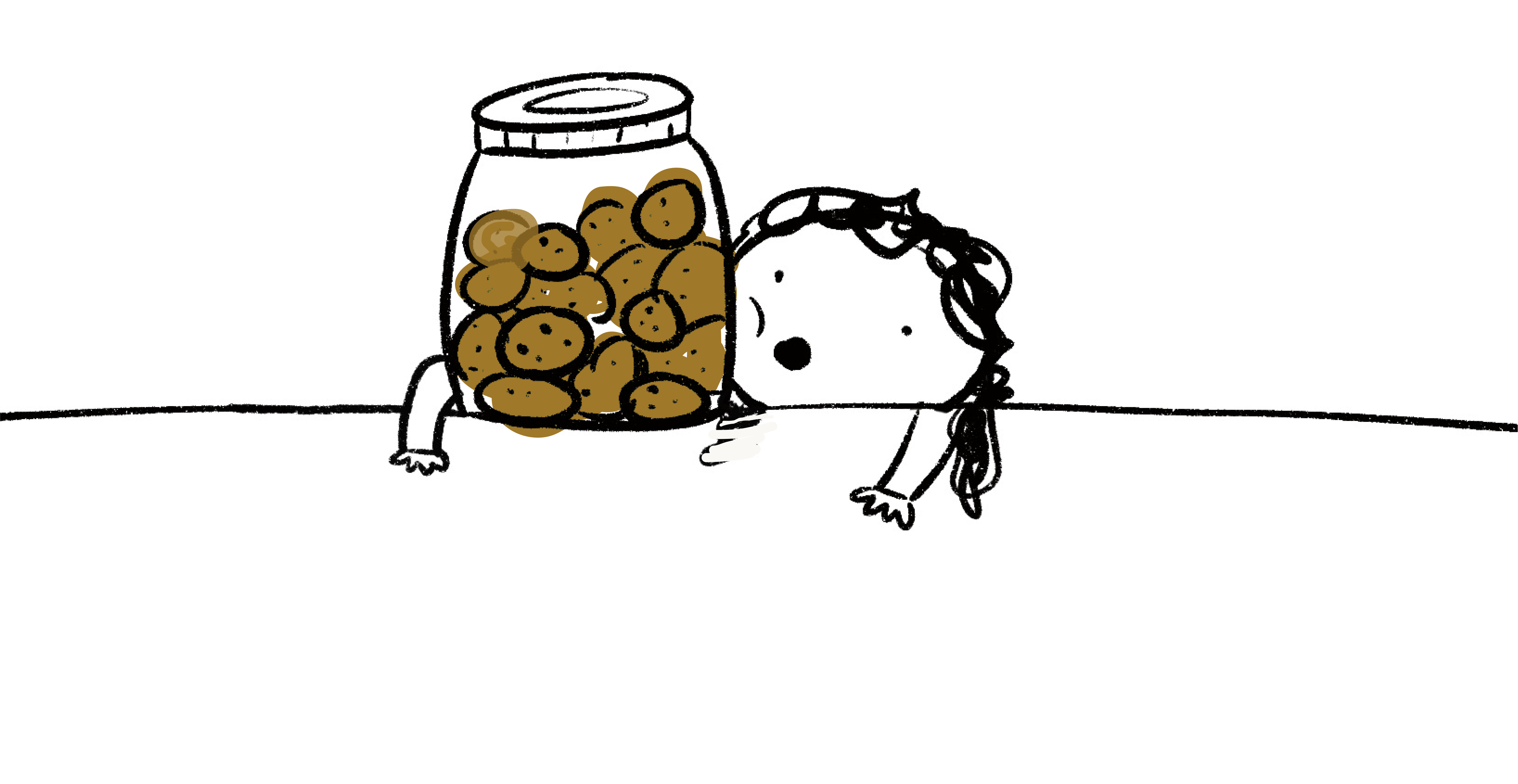 Doodle of girl looking at a jar of cookies